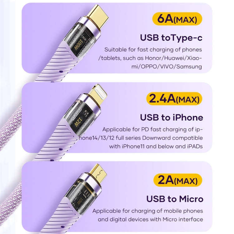 ROCK G20 1.5m 100W 3 in 1 USB-C / Type-C Fast Charging Data Cable(Purple) - free shipping - PMC TechLife - Order now!