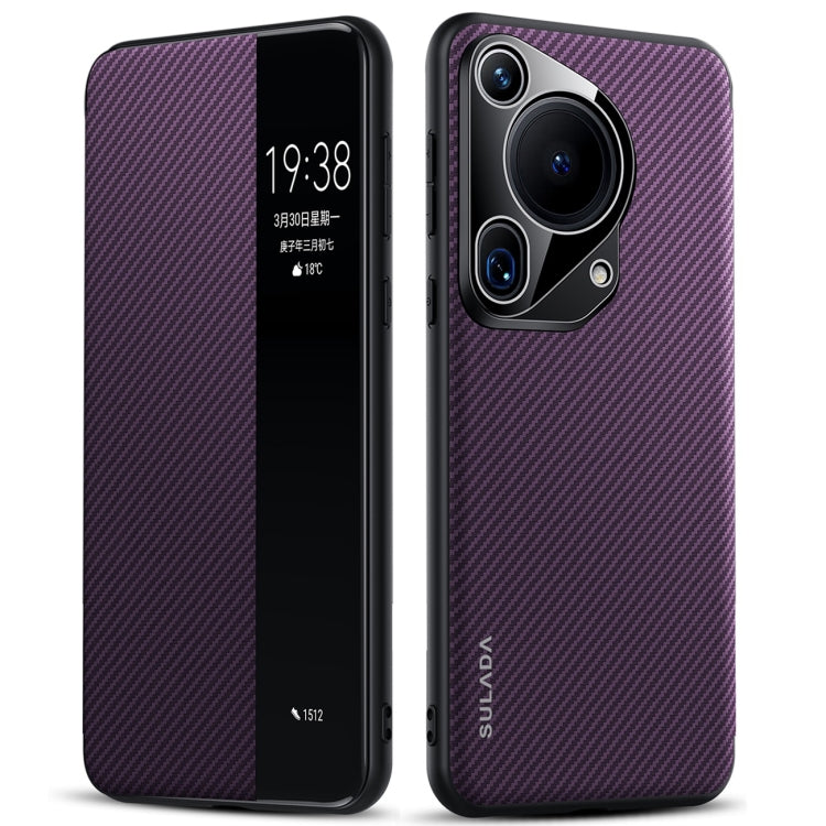 For Huawei Pura 70 Ultra SULADA Kevlar 600D Texture Smart Window Leather Phone Case(Purple) - free shipping - PMC Jewellery - Order now!