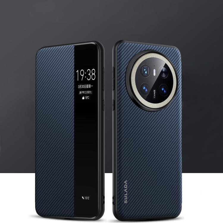 For Huawei Mate 70 SULADA Kevlar 600D Texture Smart Window Leather Phone Case(Blue) - free shipping - PMC TechLife - Order now!