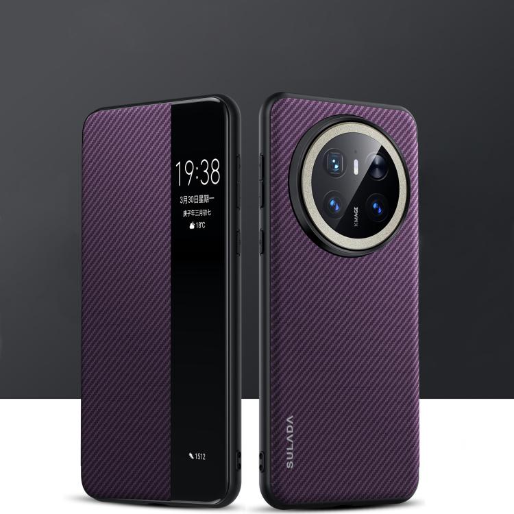 For Huawei Mate 70 SULADA Kevlar 600D Texture Smart Window Leather Phone Case(Purple) - free shipping - PMC TechLife - Order now!
