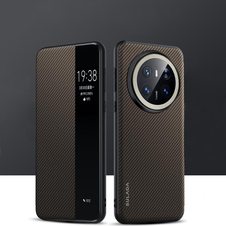 For Huawei Mate 70 SULADA Kevlar 600D Texture Smart Window Leather Phone Case(Brown) - free shipping - PMC TechLife - Order now!