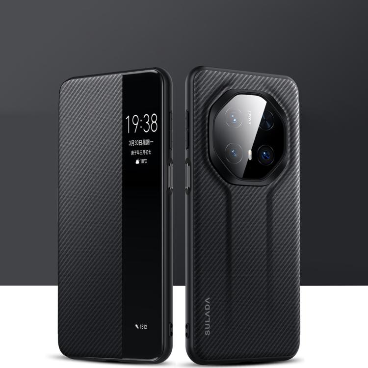 For Huawei Mate 70 RS Ultimate SULADA Kevlar 600D Texture Smart Window Leather Phone Case(Black) - free shipping - PMC TechLife - Order now!