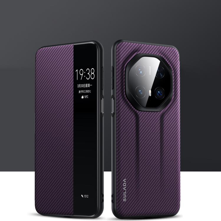 For Huawei Mate 70 RS Ultimate SULADA Kevlar 600D Texture Smart Window Leather Phone Case(Purple) - Huawei Cases by SULADA | Online Shopping South Africa | PMC TechLife | Buy Now Pay Later Mobicred