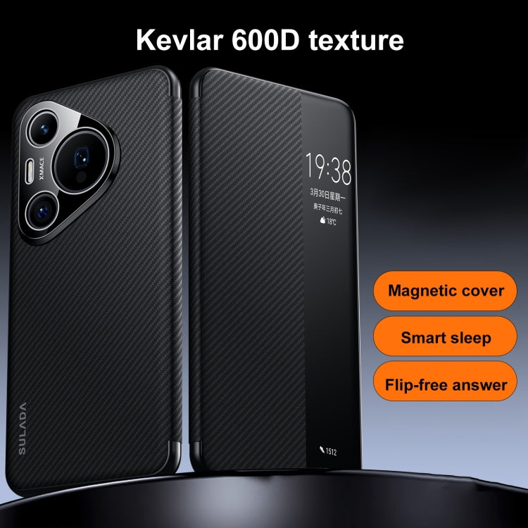 For Huawei Mate 60 Pro SULADA Kevlar 600D Texture Smart Window Leather Phone Case(Blue) - Huawei Cases by SULADA | Online Shopping South Africa | PMC TechLife | Buy Now Pay Later Mobicred