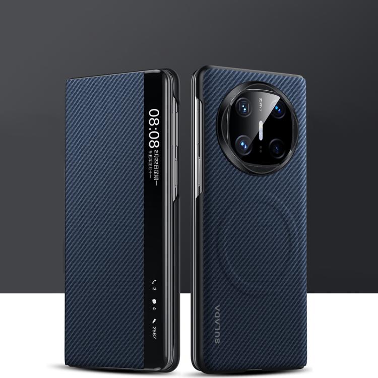 For Huawei Mate X6 SULADA Kevlar 600D Texture Smart Window Leather Phone Case(Blue) - Huawei Cases by SULADA | Online Shopping South Africa | PMC TechLife | Buy Now Pay Later Mobicred