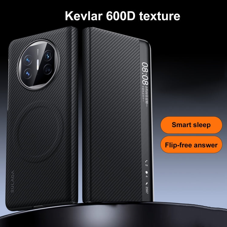 For Huawei Mate X6 SULADA Kevlar 600D Texture Smart Window Leather Phone Case(Blue) - Huawei Cases by SULADA | Online Shopping South Africa | PMC TechLife | Buy Now Pay Later Mobicred