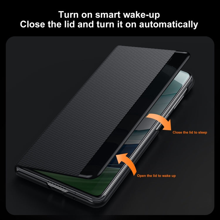 For Huawei Mate X6 SULADA Kevlar 600D Texture Smart Window Leather Phone Case(Blue) - Huawei Cases by SULADA | Online Shopping South Africa | PMC TechLife | Buy Now Pay Later Mobicred