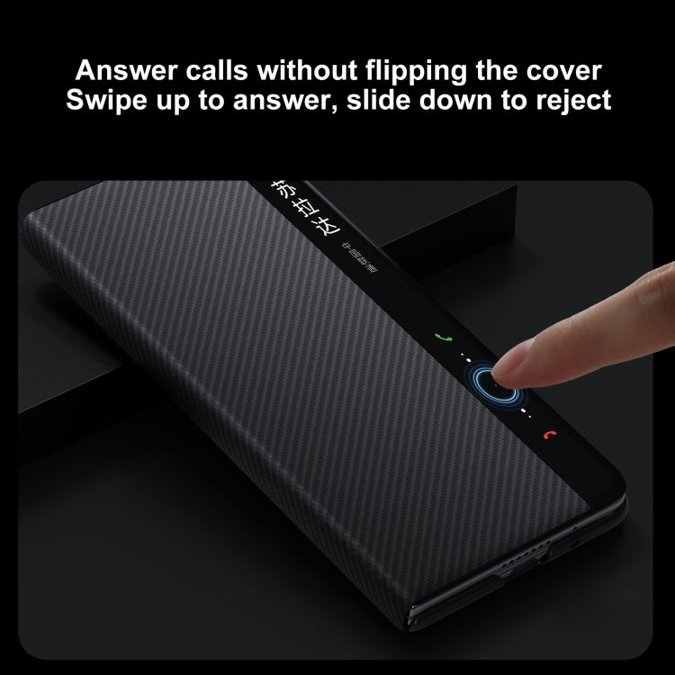 For Huawei Mate X6 SULADA Kevlar 600D Texture Smart Window Leather Phone Case(Black) - Huawei Cases by SULADA | Online Shopping South Africa | PMC TechLife | Buy Now Pay Later Mobicred