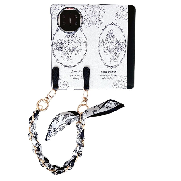 For Huawei Mate X5 / X2 Sketching Flowers Flip Leather Phone Case with Bracelet(Black) - Huawei Cases by PMC TechLife | Online Shopping South Africa | PMC TechLife | Buy Now Pay Later Mobicred