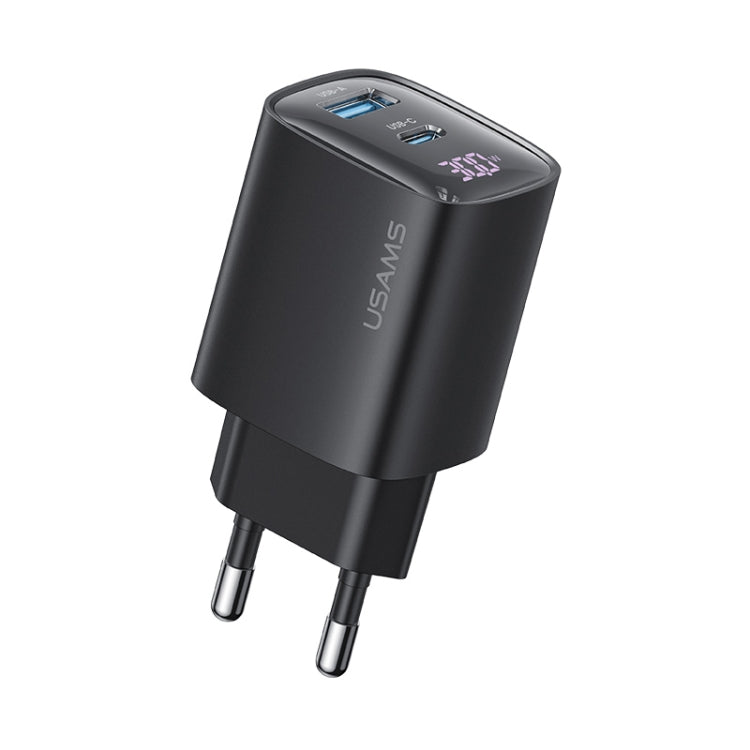 USAMS CC229 30W USB+USB-C / Type-C Dual Port GaN Digital Display Charger, Specifications: EU Plug(Black) - free shipping - PMC Jewellery - Order now!