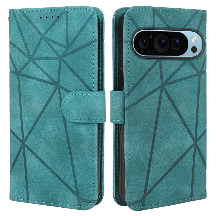 For Google Pixel 9 / 9 Pro Skin Feel Geometric Lines Leather Phone Case(Green) - Google Cases by PMC TechLife | Online Shopping South Africa | PMC TechLife | Buy Now Pay Later Mobicred