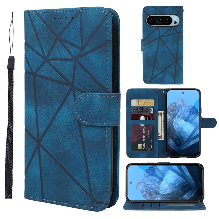 For Google Pixel 9 Pro XL Skin Feel Geometric Lines Leather Phone Case(Blue) - Google Cases by PMC TechLife | Online Shopping South Africa | PMC TechLife | Buy Now Pay Later Mobicred