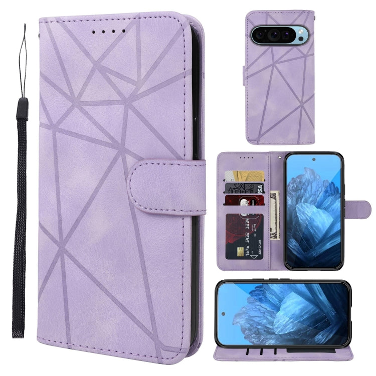For Google Pixel 9 Pro XL Skin Feel Geometric Lines Leather Phone Case(Purple) - free shipping - PMC TechLife - Order now!