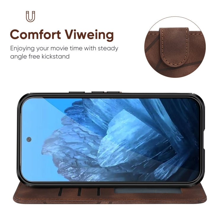 For Google Pixel 9 Pro XL Skin Feel Geometric Lines Leather Phone Case(Brown) - free shipping - PMC TechLife - Order now!