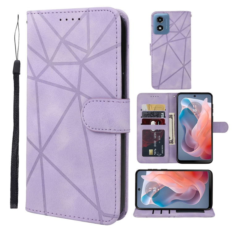 For Motorola Moto G Play 4G 2024 Skin Feel Geometric Lines Leather Phone Case(Purple) - Motorola Cases by PMC Jewellery | Online Shopping South Africa | PMC Jewellery | Buy Now Pay Later Mobicred