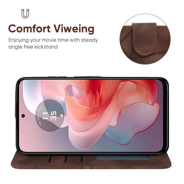 For Motorola Moto G Power 5G 2024 Skin Feel Geometric Lines Leather Phone Case(Brown) - Motorola Cases by PMC Jewellery | Online Shopping South Africa | PMC Jewellery | Buy Now Pay Later Mobicred
