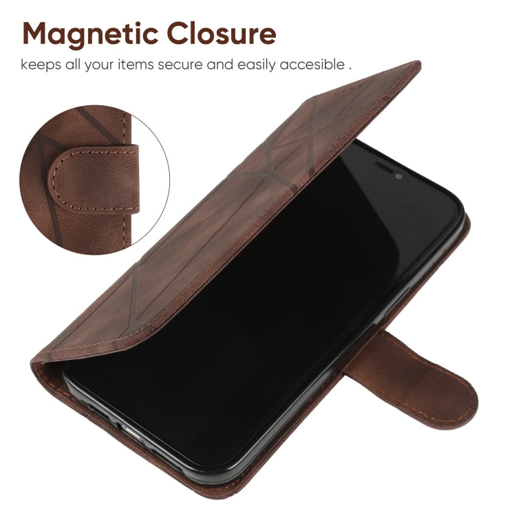 For Motorola Moto G Power 5G 2024 Skin Feel Geometric Lines Leather Phone Case(Brown) - Motorola Cases by PMC Jewellery | Online Shopping South Africa | PMC Jewellery | Buy Now Pay Later Mobicred