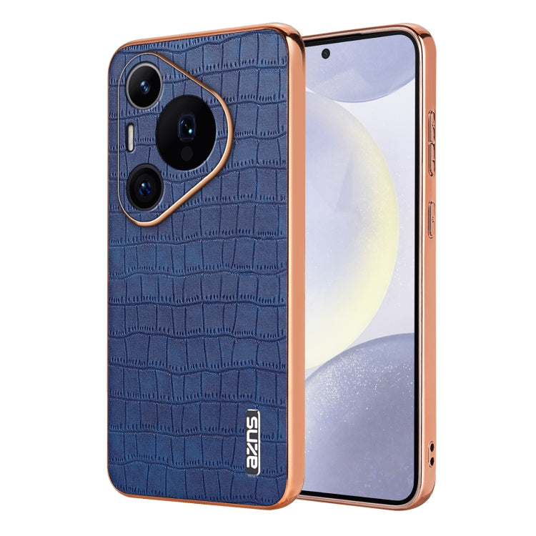 For Huawei Pura 70 Pro / 70 Pro+ AZNS Electroplated Frame Crocodile Texture Full Coverage Phone Case(Blue) - free shipping - PMC Jewellery - Order now!