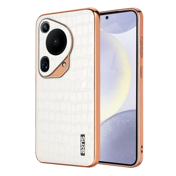 For Huawei Pura 70 Ultra AZNS Electroplated Frame Crocodile Texture Full Coverage Phone Case(White) - Huawei Cases by AZNS | Online Shopping South Africa | PMC Jewellery | Buy Now Pay Later Mobicred