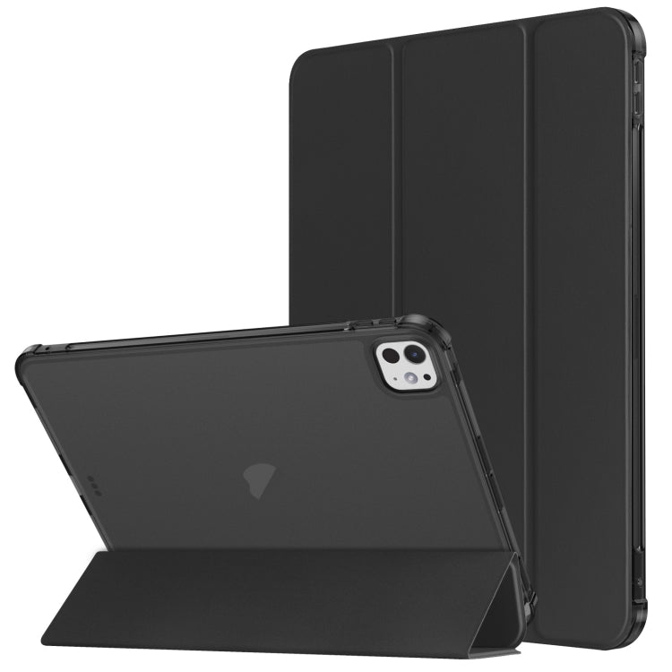 For iPad Pro 11 2024 Tri-fold Holder TPU Cover Frosted Leather Smart Tablet Case withh Pen Slot(Black) - iPad Pro 11 2024 Cases by PMC TechLife | Online Shopping South Africa | PMC TechLife | Buy Now Pay Later Mobicred