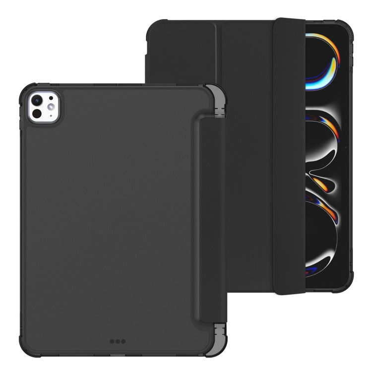 For iPad Pro 11 2024 Tri-fold Holder TPU Cover Frosted Leather Smart Tablet Case withh Pen Slot(Black) - iPad Pro 11 2024 Cases by PMC TechLife | Online Shopping South Africa | PMC TechLife | Buy Now Pay Later Mobicred
