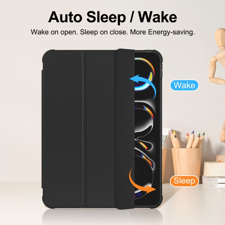 For iPad Pro 11 2024 Tri-fold Holder TPU Cover Frosted Leather Smart Tablet Case withh Pen Slot(Black) - iPad Pro 11 2024 Cases by PMC TechLife | Online Shopping South Africa | PMC TechLife | Buy Now Pay Later Mobicred