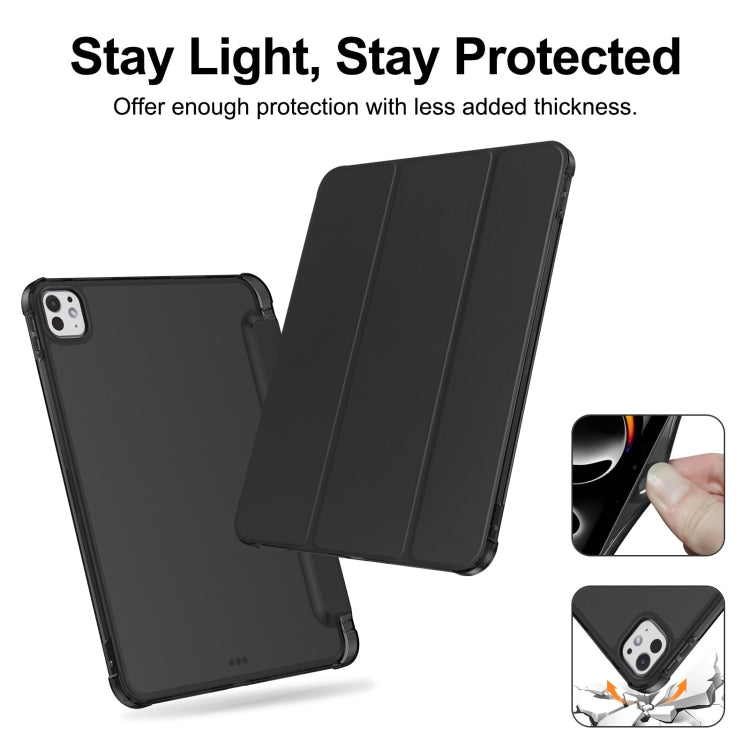 For iPad Pro 11 2024 Tri-fold Holder TPU Cover Frosted Leather Smart Tablet Case withh Pen Slot(Black) - iPad Pro 11 2024 Cases by PMC TechLife | Online Shopping South Africa | PMC TechLife | Buy Now Pay Later Mobicred