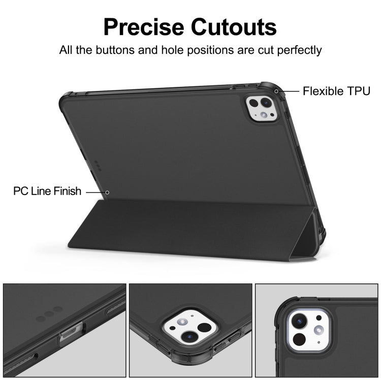 For iPad Pro 11 2024 Tri-fold Holder TPU Cover Frosted Leather Smart Tablet Case withh Pen Slot(Black) - iPad Pro 11 2024 Cases by PMC TechLife | Online Shopping South Africa | PMC TechLife | Buy Now Pay Later Mobicred
