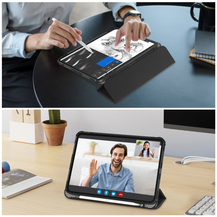 For iPad Pro 11 2024 Tri-fold Holder TPU Cover Frosted Leather Smart Tablet Case withh Pen Slot(Black) - iPad Pro 11 2024 Cases by PMC TechLife | Online Shopping South Africa | PMC TechLife | Buy Now Pay Later Mobicred