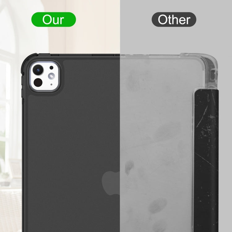 For iPad Pro 11 2024 Tri-fold Holder TPU Cover Frosted Leather Smart Tablet Case withh Pen Slot(Black) - iPad Pro 11 2024 Cases by PMC TechLife | Online Shopping South Africa | PMC TechLife | Buy Now Pay Later Mobicred