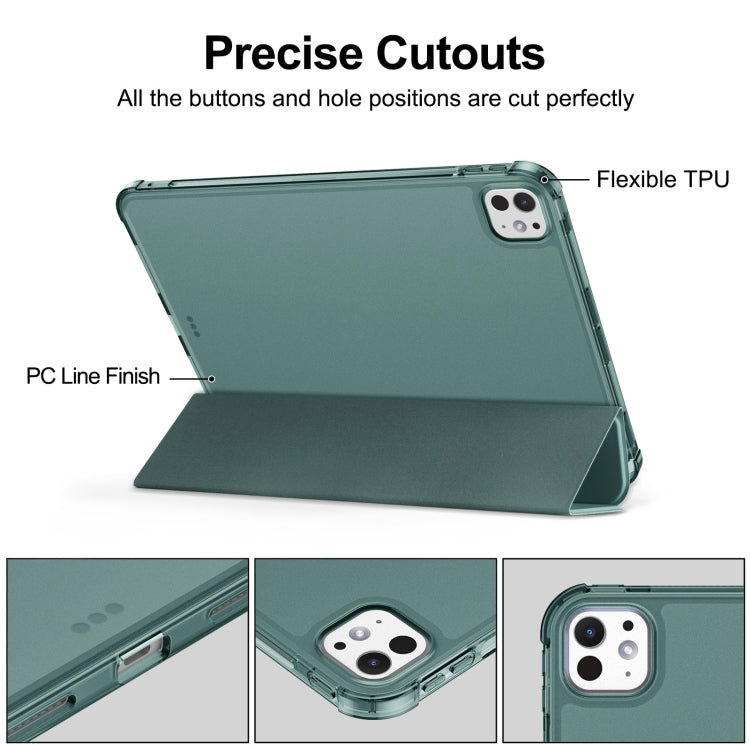 For iPad Pro 11 2024 Tri-fold Holder TPU Cover Frosted Leather Smart Tablet Case withh Pen Slot(Dark Green) - iPad Pro 11 2024 Cases by PMC TechLife | Online Shopping South Africa | PMC TechLife | Buy Now Pay Later Mobicred