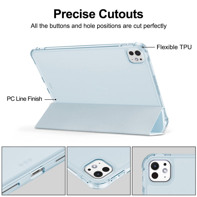 For iPad Pro 11 2024 Tri-fold Holder TPU Cover Frosted Leather Smart Tablet Case withh Pen Slot(Sky Blue) - iPad Pro 11 2024 Cases by PMC TechLife | Online Shopping South Africa | PMC TechLife | Buy Now Pay Later Mobicred