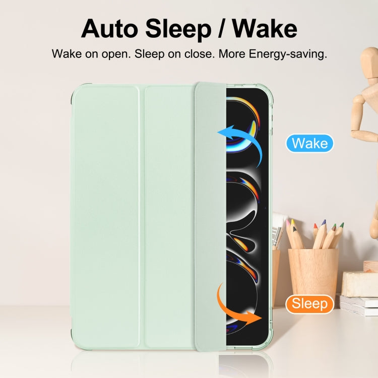 For iPad Pro 11 2024 Tri-fold Holder TPU Cover Frosted Leather Smart Tablet Case withh Pen Slot(Light Green) - iPad Pro 11 2024 Cases by PMC TechLife | Online Shopping South Africa | PMC TechLife | Buy Now Pay Later Mobicred