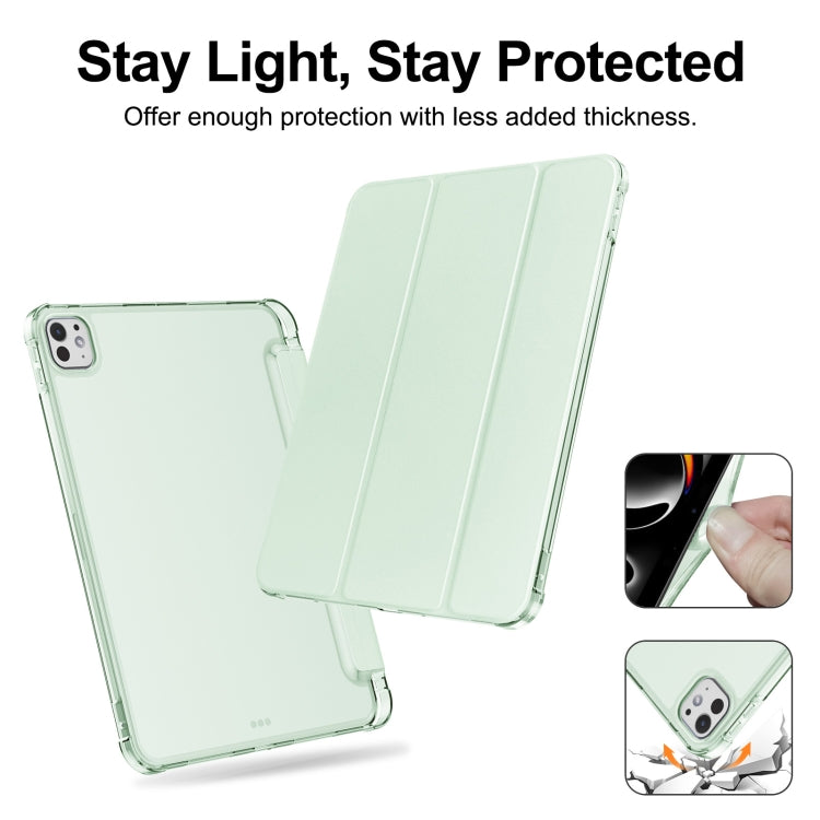For iPad Pro 11 2024 Tri-fold Holder TPU Cover Frosted Leather Smart Tablet Case withh Pen Slot(Light Green) - iPad Pro 11 2024 Cases by PMC TechLife | Online Shopping South Africa | PMC TechLife | Buy Now Pay Later Mobicred