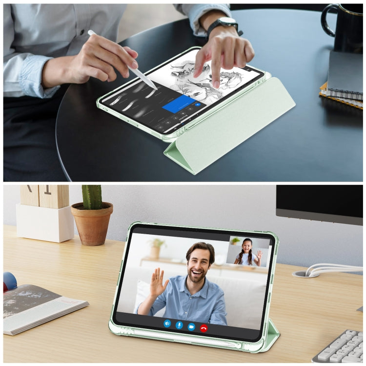 For iPad Pro 11 2024 Tri-fold Holder TPU Cover Frosted Leather Smart Tablet Case withh Pen Slot(Light Green) - iPad Pro 11 2024 Cases by PMC TechLife | Online Shopping South Africa | PMC TechLife | Buy Now Pay Later Mobicred