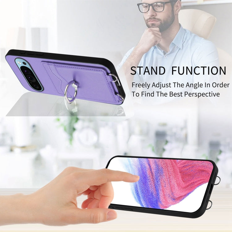 For Google Pixel 9 / 9 Pro R20 Ring Card Holder Phone Case(Purple) - Google Cases by PMC TechLife | Online Shopping South Africa | PMC TechLife | Buy Now Pay Later Mobicred