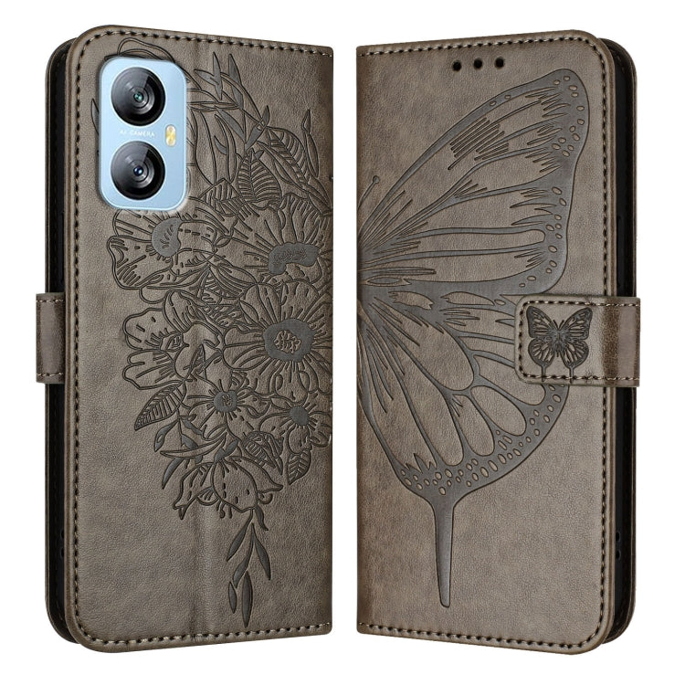 For Blackview A52 Embossed Butterfly Leather Phone Case(Grey) - More Brand by PMC TechLife | Online Shopping South Africa | PMC TechLife | Buy Now Pay Later Mobicred