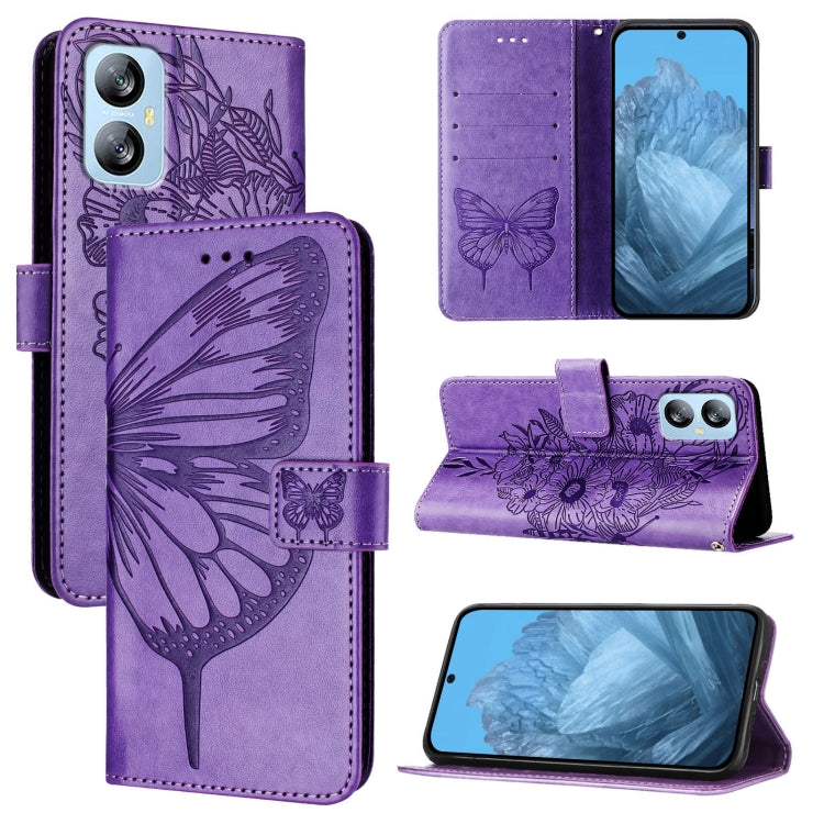 For Blackview A52 Embossed Butterfly Leather Phone Case(Purple) - More Brand by PMC TechLife | Online Shopping South Africa | PMC TechLife | Buy Now Pay Later Mobicred