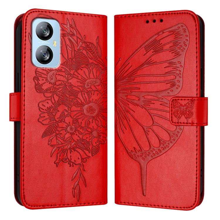 For Blackview A52 Embossed Butterfly Leather Phone Case(Red) - More Brand by PMC TechLife | Online Shopping South Africa | PMC TechLife | Buy Now Pay Later Mobicred