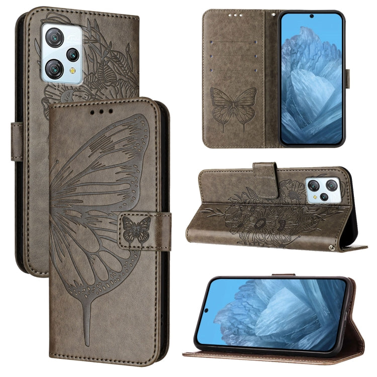 For Blackview A53 Embossed Butterfly Leather Phone Case(Grey) - More Brand by PMC TechLife | Online Shopping South Africa | PMC TechLife | Buy Now Pay Later Mobicred
