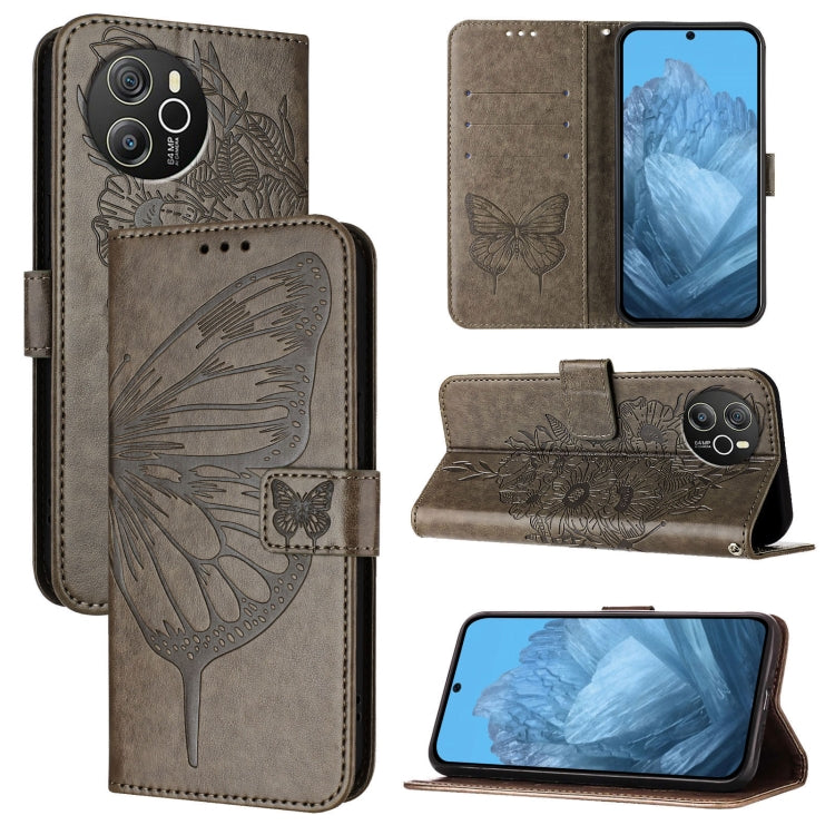 For Blackview Shark 8 Embossed Butterfly Leather Phone Case(Grey) - More Brand by PMC TechLife | Online Shopping South Africa | PMC TechLife | Buy Now Pay Later Mobicred