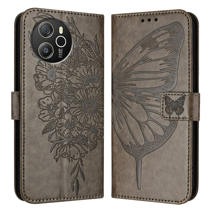 For Blackview Shark 8 Embossed Butterfly Leather Phone Case(Grey) - More Brand by PMC TechLife | Online Shopping South Africa | PMC TechLife | Buy Now Pay Later Mobicred