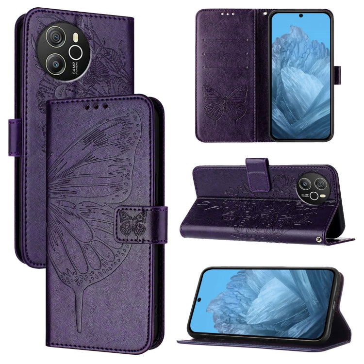 For Blackview Shark 8 Embossed Butterfly Leather Phone Case(Dark Purple) - More Brand by PMC TechLife | Online Shopping South Africa | PMC TechLife | Buy Now Pay Later Mobicred