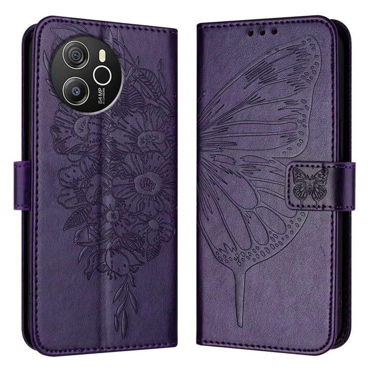 For Blackview Shark 8 Embossed Butterfly Leather Phone Case(Dark Purple) - More Brand by PMC TechLife | Online Shopping South Africa | PMC TechLife | Buy Now Pay Later Mobicred