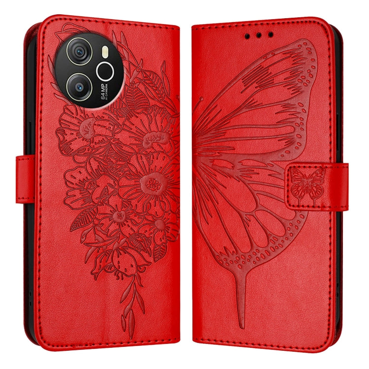 For Blackview Shark 8 Embossed Butterfly Leather Phone Case(Red) - More Brand by PMC TechLife | Online Shopping South Africa | PMC TechLife | Buy Now Pay Later Mobicred