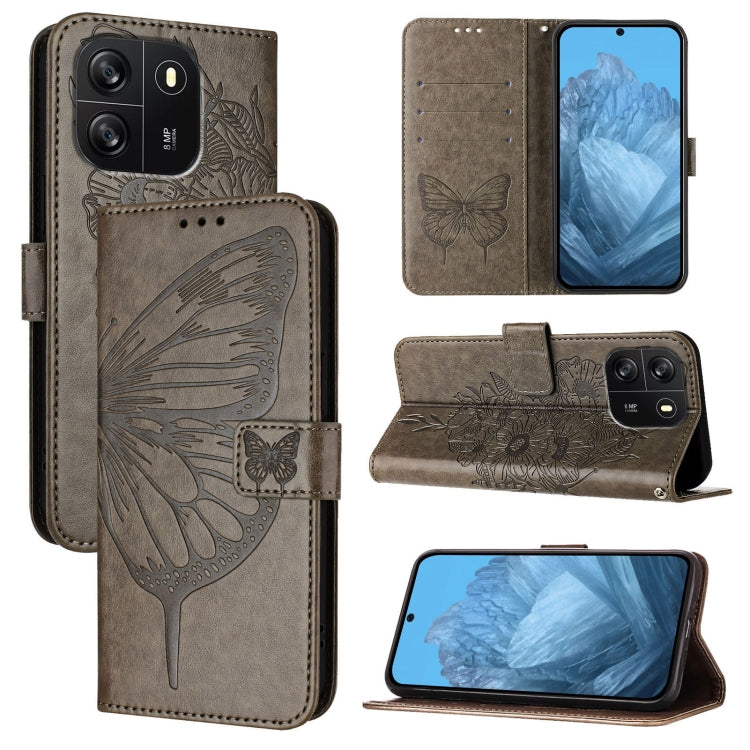 For Blackview Wave 6C Embossed Butterfly Leather Phone Case(Grey) - More Brand by PMC TechLife | Online Shopping South Africa | PMC TechLife | Buy Now Pay Later Mobicred