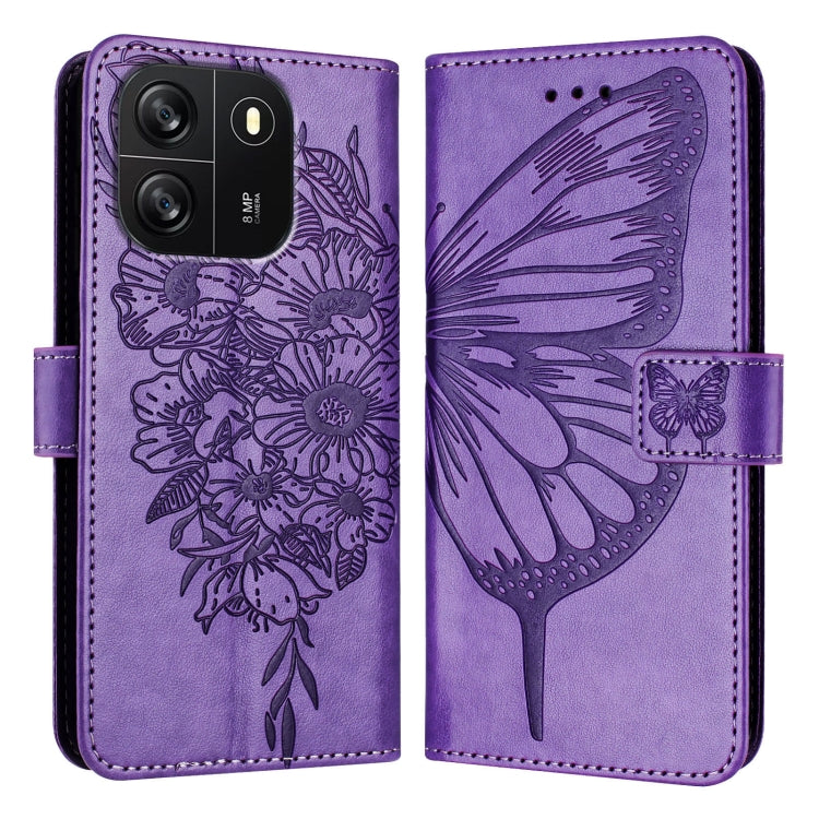 For Blackview Wave 6C Embossed Butterfly Leather Phone Case(Purple) - More Brand by PMC TechLife | Online Shopping South Africa | PMC TechLife | Buy Now Pay Later Mobicred