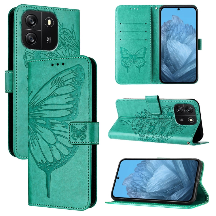 For Blackview Wave 6C Embossed Butterfly Leather Phone Case(Green) - More Brand by PMC TechLife | Online Shopping South Africa | PMC TechLife | Buy Now Pay Later Mobicred