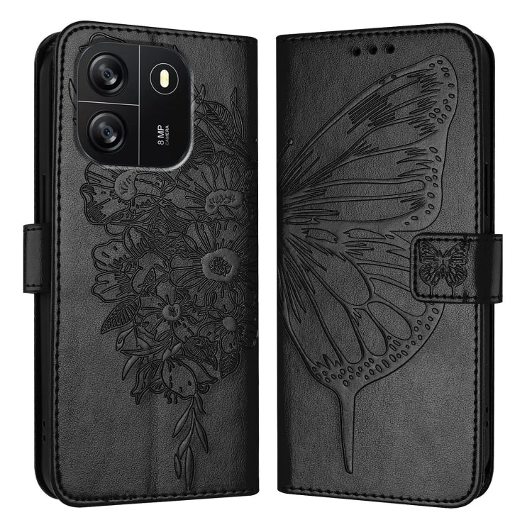 For Blackview Wave 6C Embossed Butterfly Leather Phone Case(Black) - More Brand by PMC TechLife | Online Shopping South Africa | PMC TechLife | Buy Now Pay Later Mobicred