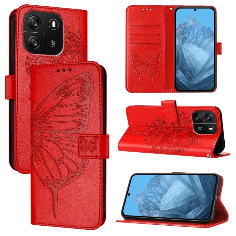 For Blackview Wave 6C Embossed Butterfly Leather Phone Case(Red) - More Brand by PMC TechLife | Online Shopping South Africa | PMC TechLife | Buy Now Pay Later Mobicred